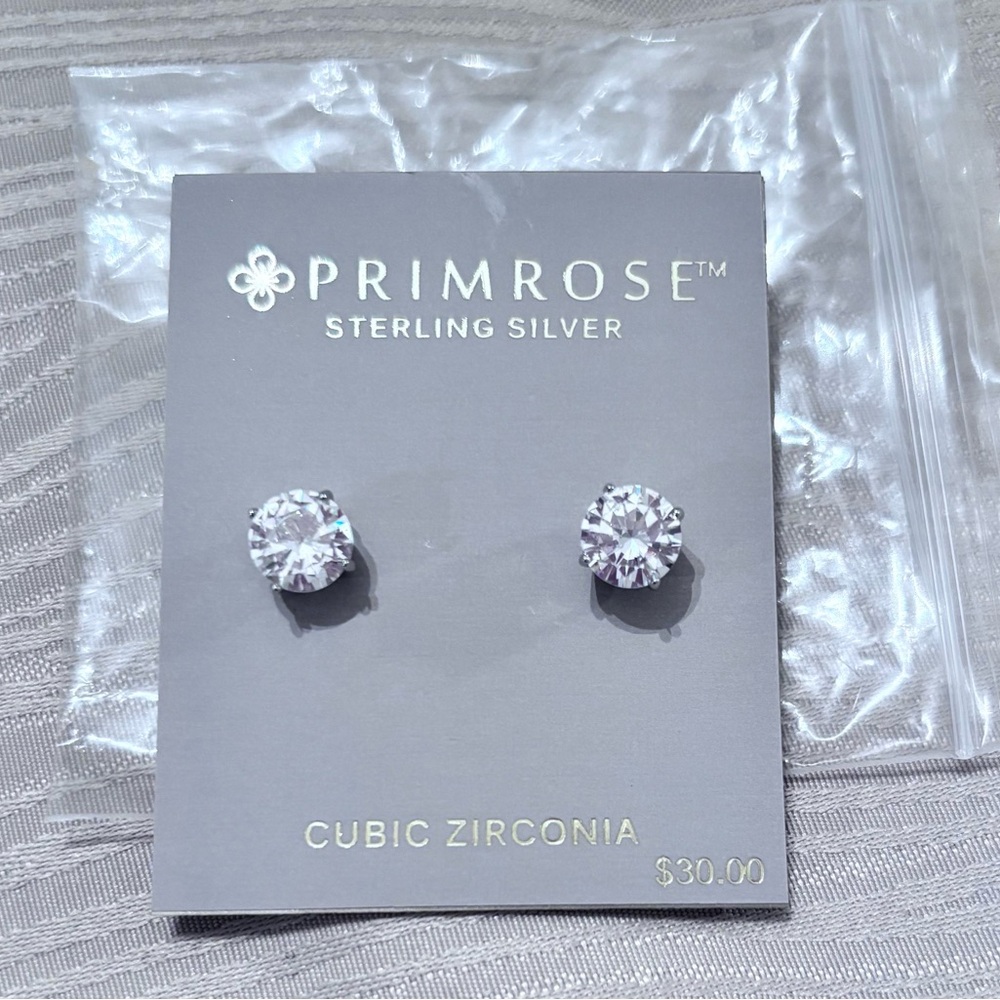 8mm Primrose Sterling Silver Cubic Zirconia Stud Earrings